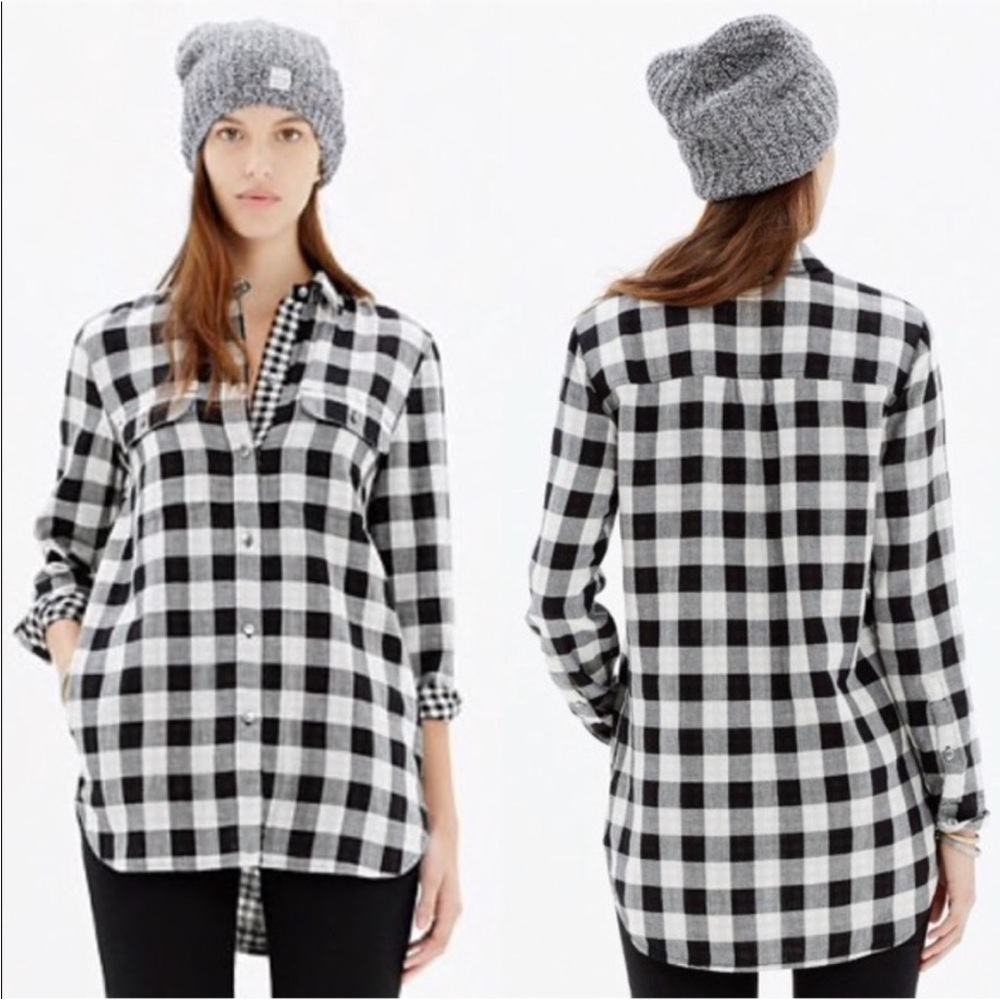 Madewell Flannel Ex-Boyfriend Button Down Shirt - Plaid Buffalo Check Gingham